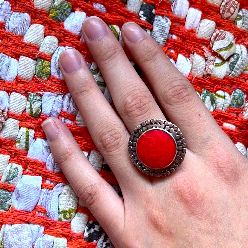 Silver Red Statement Ring - Picture 2 of 4